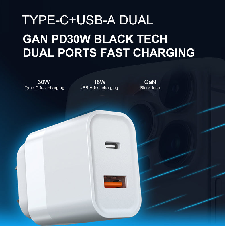 30W Dual Ports GaN Wall Charger